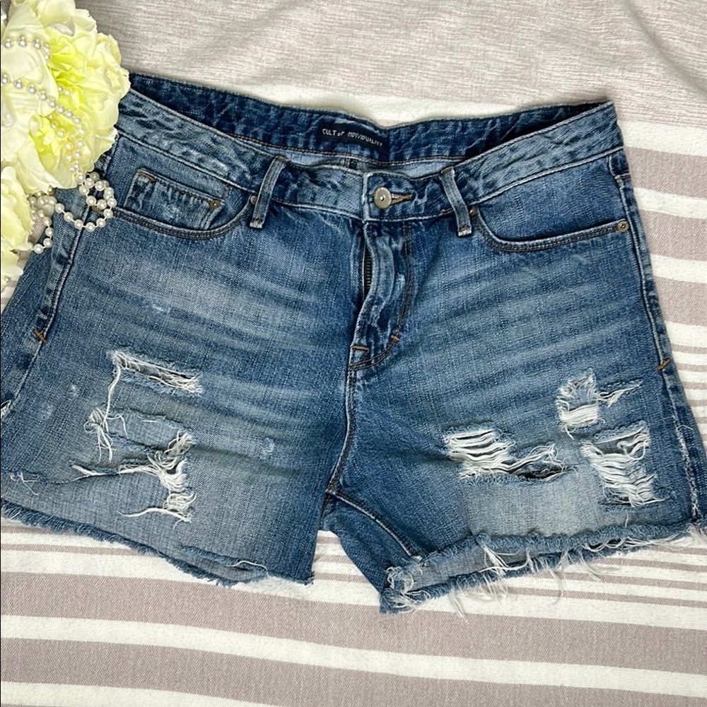 Cult of Individuality Blue Distressed Jean Shorts